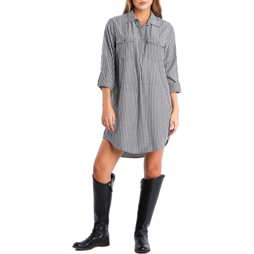 Billy Reid Striped Shirt Dress Linen Blend Button Front Pocket XS